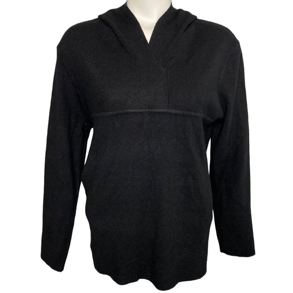 INC‎ Hoodie Sweater Women's MEDIUM Black V-Neck Soft Relaxed Long-Sleeve NWOT